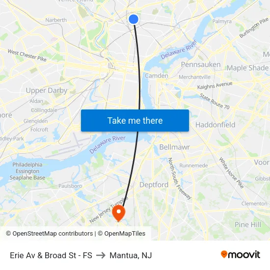 Erie Av & Broad St - FS to Mantua, NJ map