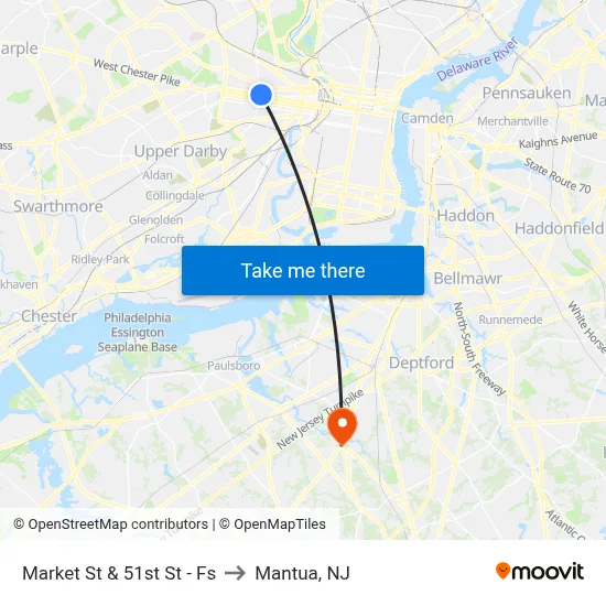 Market St & 51st St - Fs to Mantua, NJ map