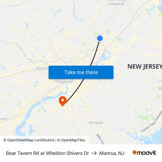 Bear Tavern Rd at Wheldon Shivers Dr to Mantua, NJ map