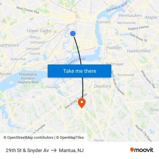 29th St & Snyder Av to Mantua, NJ map