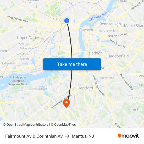 Fairmount Av & Corinthian Av to Mantua, NJ map