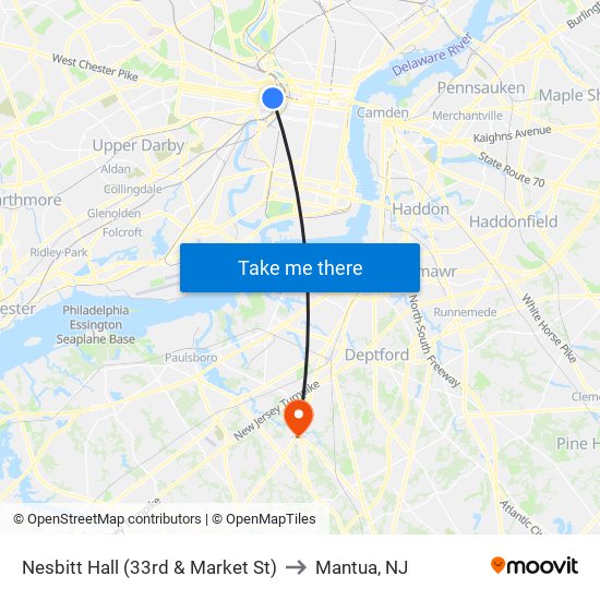 Nesbitt Hall (33rd & Market St) to Mantua, NJ map