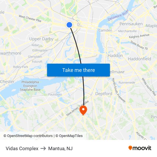 Vidas Complex to Mantua, NJ map