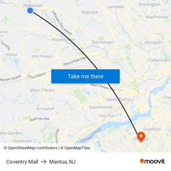 Coventry Mall to Mantua, NJ map