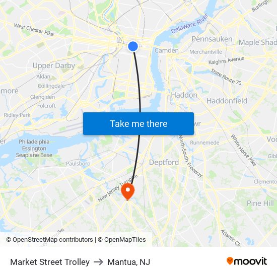 Market Street Trolley to Mantua, NJ map