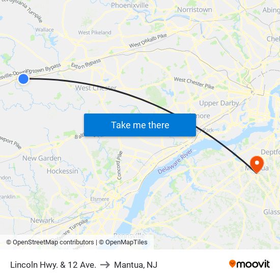 Lincoln Hwy. & 12 Ave. to Mantua, NJ map