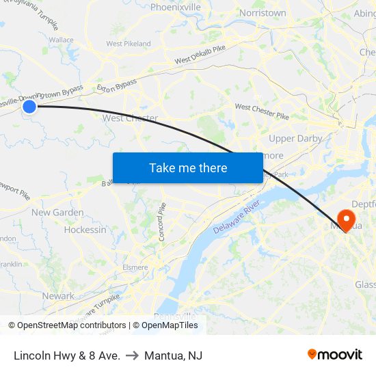 Lincoln Hwy & 8 Ave. to Mantua, NJ map