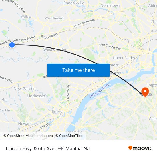 Lincoln Hwy. & 6th Ave. to Mantua, NJ map