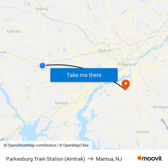 Parkesburg Train Station (Amtrak) to Mantua, NJ map