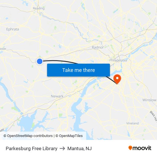 Parkesburg Free Library to Mantua, NJ map