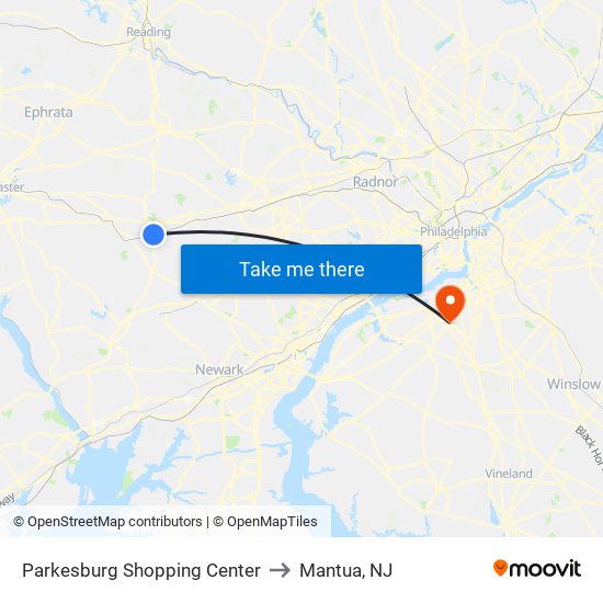 Parkesburg Shopping Center to Mantua, NJ map