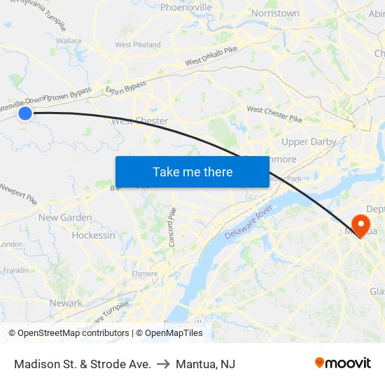 Madison St. & Strode Ave. to Mantua, NJ map