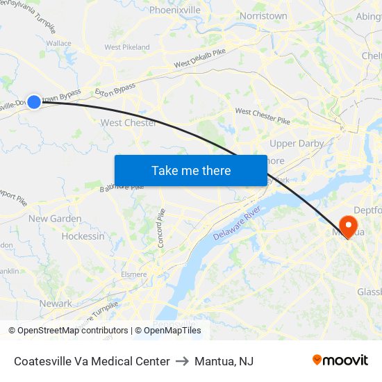 Coatesville Va Medical Center to Mantua, NJ map