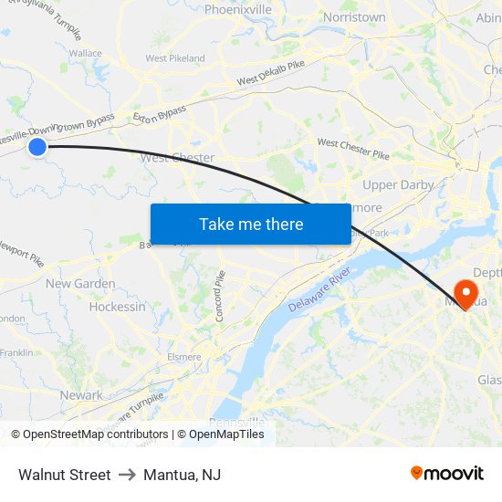Walnut Street to Mantua, NJ map