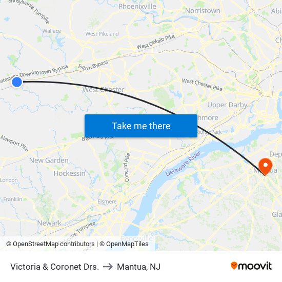 Victoria  &  Coronet Drs. to Mantua, NJ map