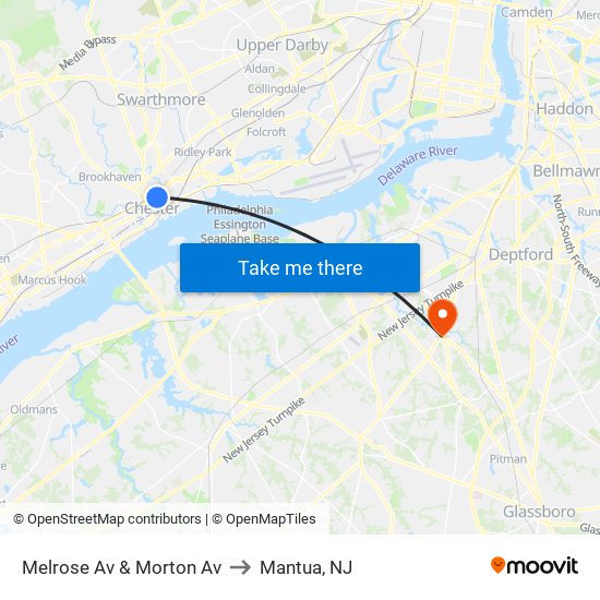 Melrose Av & Morton Av to Mantua, NJ map