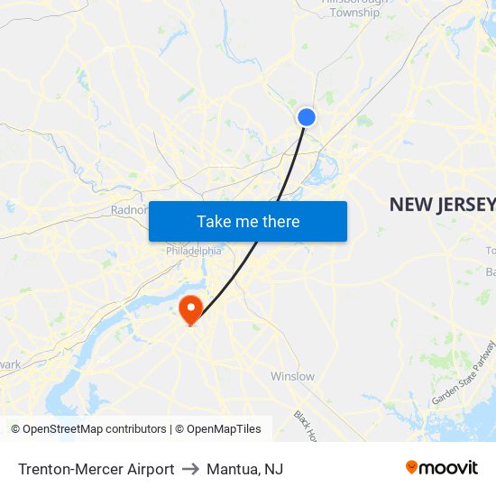 Trenton-Mercer Airport to Mantua, NJ map