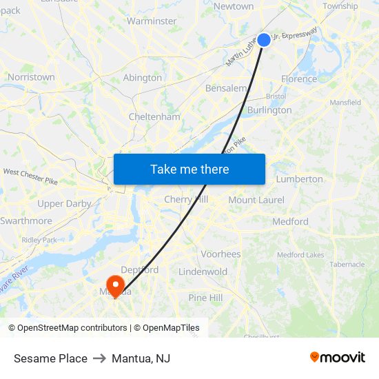 Sesame Place to Mantua, NJ map