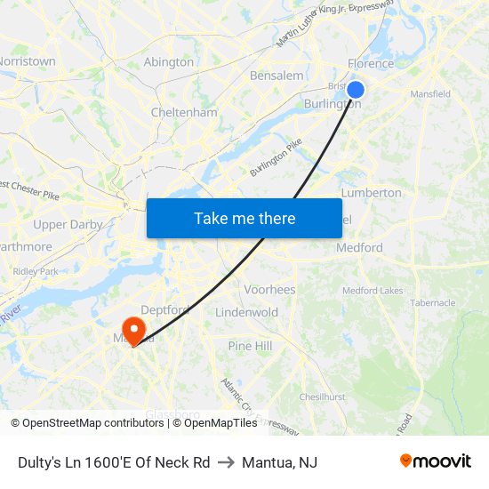 Dulty's Ln 1600'E Of Neck Rd to Mantua, NJ map