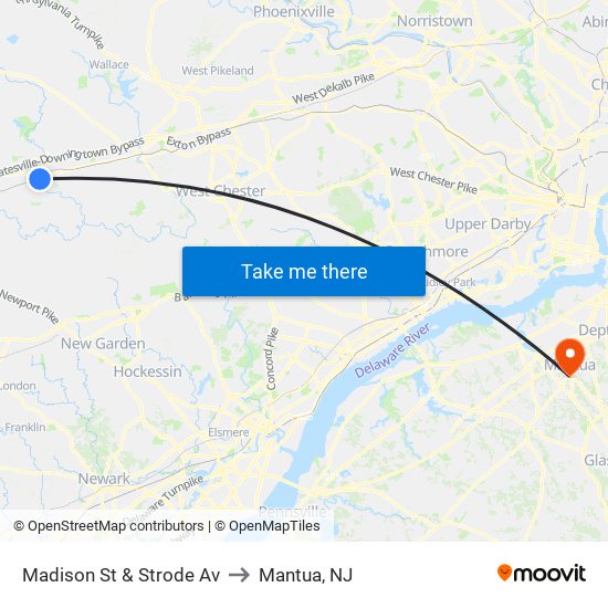 Madison St & Strode Av to Mantua, NJ map