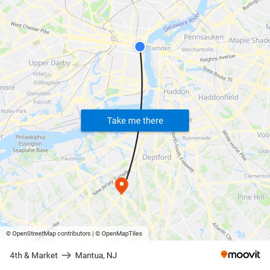 4th & Market to Mantua, NJ map