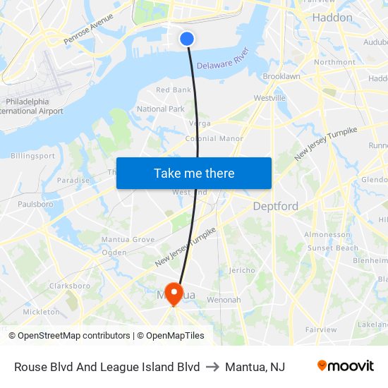 Rouse Blvd And League Island Blvd to Mantua, NJ map