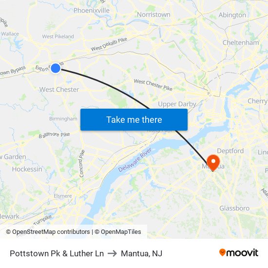 Pottstown Pk & Luther Ln to Mantua, NJ map