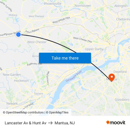 Lancaster Av & Hunt Av to Mantua, NJ map
