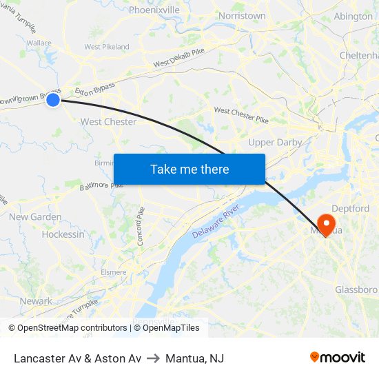 Lancaster Av & Aston Av to Mantua, NJ map