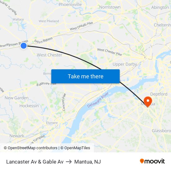 Lancaster Av & Gable Av to Mantua, NJ map