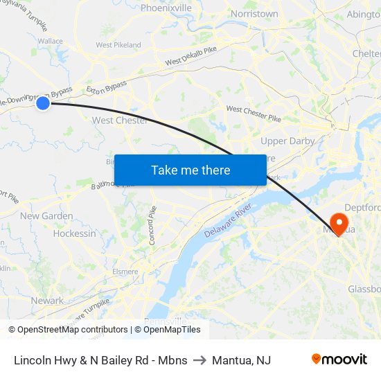 Lincoln Hwy & N Bailey Rd - Mbns to Mantua, NJ map