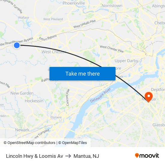 Lincoln Hwy & Loomis Av to Mantua, NJ map