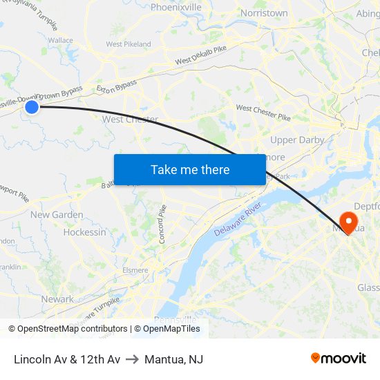 Lincoln Av & 12th Av to Mantua, NJ map