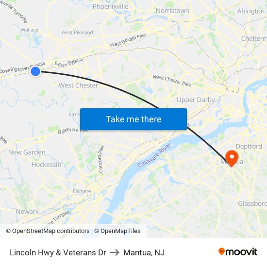 Lincoln Hwy & Veterans Dr to Mantua, NJ map