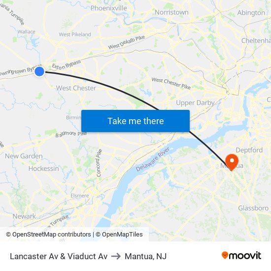 Lancaster Av & Viaduct Av to Mantua, NJ map