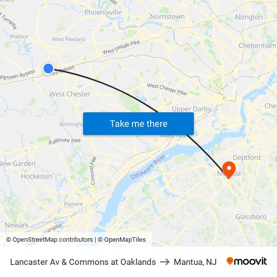 Lancaster Av & Commons at Oaklands to Mantua, NJ map