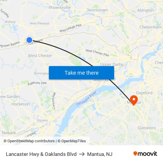 Lancaster Hwy & Oaklands Blvd to Mantua, NJ map