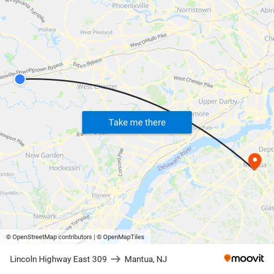 Lincoln Highway East 309 to Mantua, NJ map