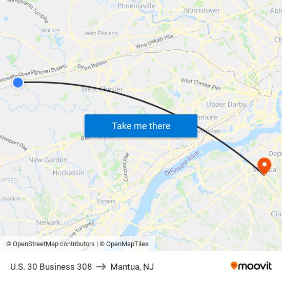 U.S. 30 Business 308 to Mantua, NJ map