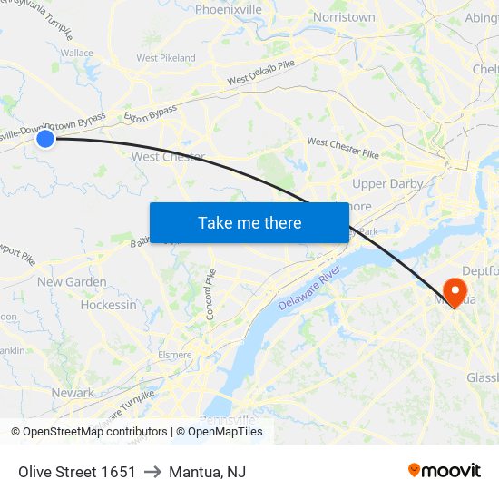 Olive Street 1651 to Mantua, NJ map