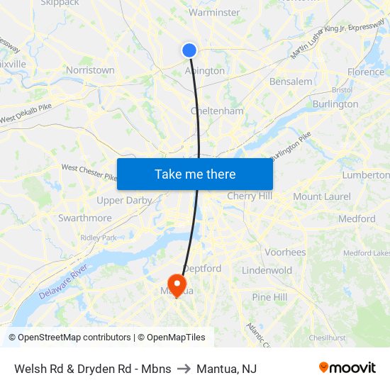 Welsh Rd & Dryden Rd - Mbns to Mantua, NJ map