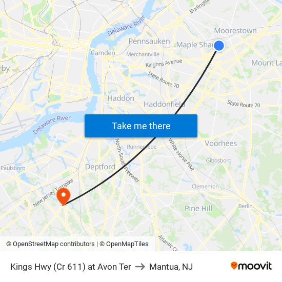 Kings Hwy (Cr 611) at Avon Ter to Mantua, NJ map