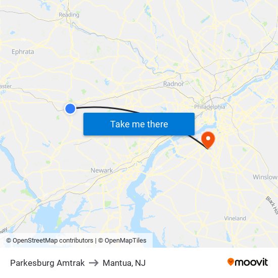Parkesburg Amtrak to Mantua, NJ map