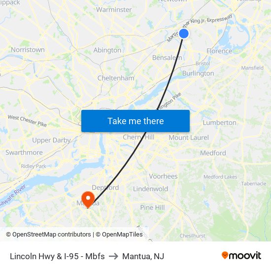 Lincoln Hwy & I-95 - Mbfs to Mantua, NJ map