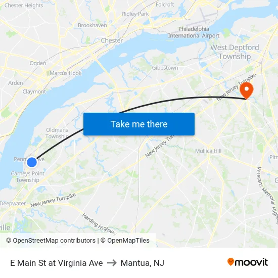 E Main St at Virginia Ave to Mantua, NJ map