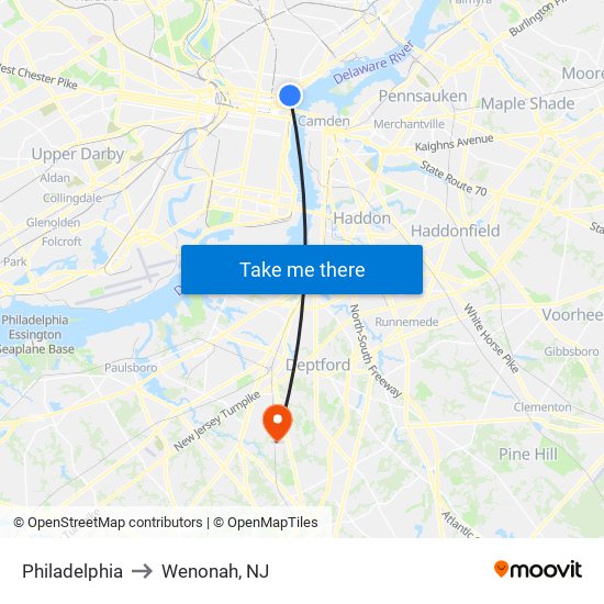 Philadelphia to Wenonah, NJ map
