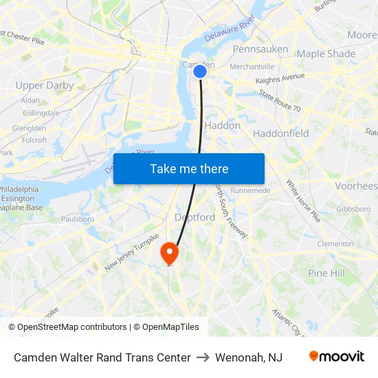 Camden Walter Rand Trans Center to Wenonah, NJ map