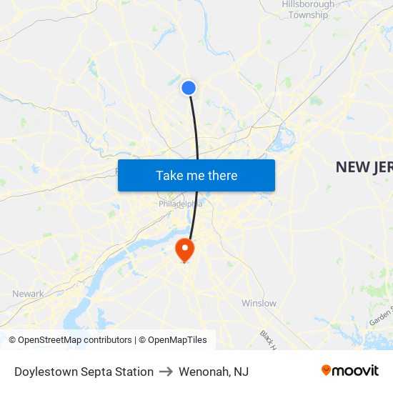 Doylestown Septa Station to Wenonah, NJ map