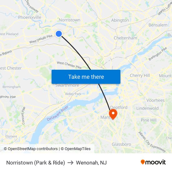 Norristown (Park & Ride) to Wenonah, NJ map