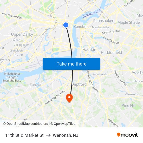 11th St & Market St to Wenonah, NJ map